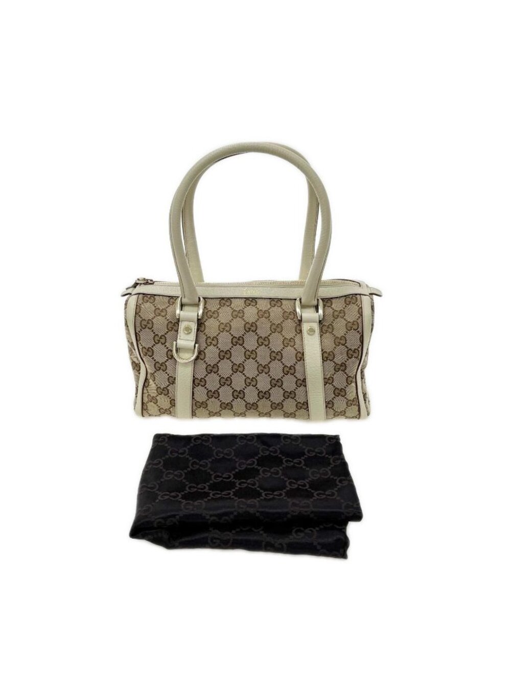 Gucci Mini Boston Bag GG Zipper Tag Half Torn Beige